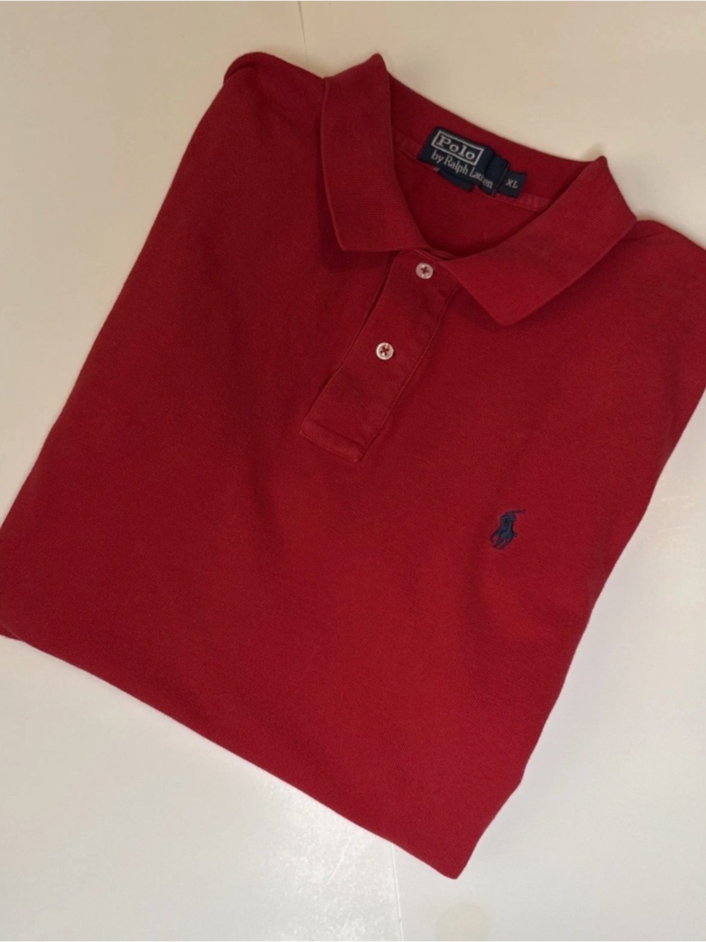 Ralph Lauren Men's Vintage Red Polo Shirt with Navy Pony SZ XL